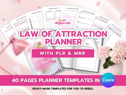 Law of Attraction Planner Canva Templates with PLR MRR Manifestation Planner Private Label Rights Master Resell Rights