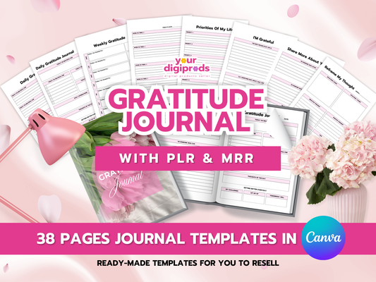 Gratitude Journal Canva Templates with PLR MRR Private Label Rights Master Resell Rights Passive Income Lead Magnet