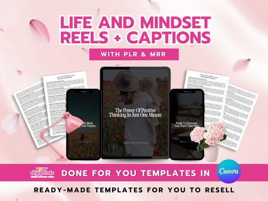 Life and Mindset Reels Canva Templates with Matching Captions with PLR MRR Private Label Rights and Master Resell Rights